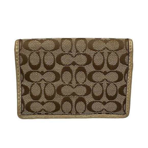 COACH Signature Gold and Brown Card Case Wallet - Picture 2 of 8